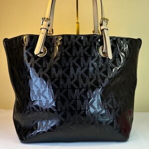 Michael Kors Jet Set Black Patent Monogram Large Tote Bag